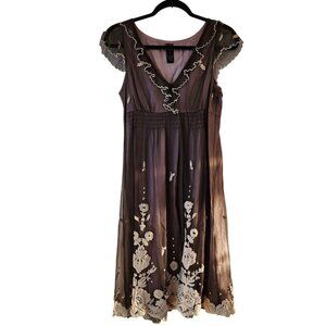 Lithe Anthropologie Lace Trim Cocktail Dress Holiday Christmas Chiffon Women's 6